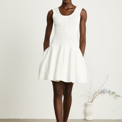 Mia White Knit Pleated Mini Dress