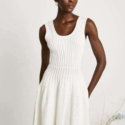 Mia White Pleated Knit Mini Dress