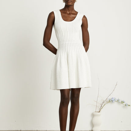 Mia White Pleated Knit Mini Dress