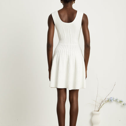 Mia White Pleated Knit Mini Dress