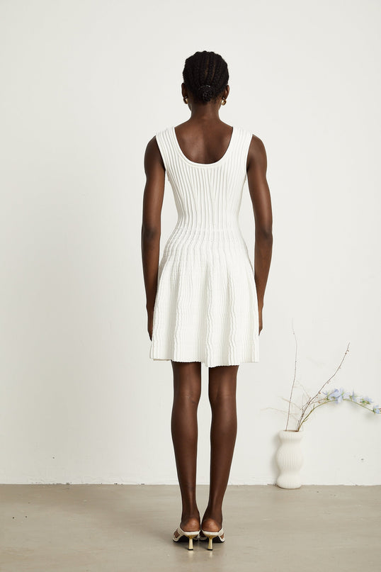 Mia White Pleated Knit Mini Dress