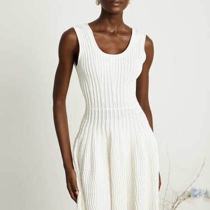Mia White Pleated Knit Mini Dress