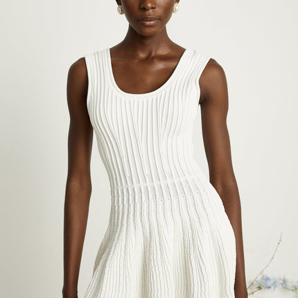 Mia White Pleated Knit Mini Dress