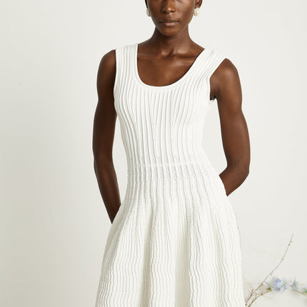Mia White Pleated Knit Mini Dress