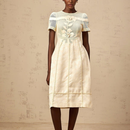 Michaela White Floral Embroidered Midi Dress