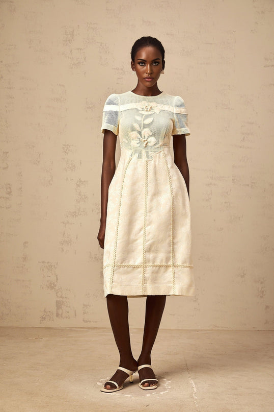 Michaela White Floral Embroidered Midi Dress