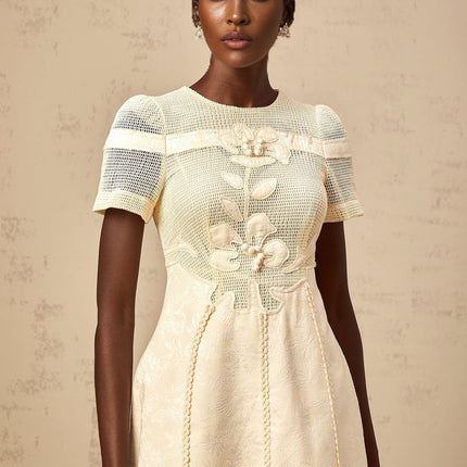 Michaela White Floral Embroidered Midi Dress