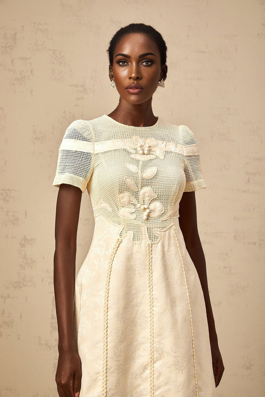 Michaela White Floral Embroidered Midi Dress