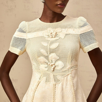 Michaela White Floral Embroidered Midi Dress