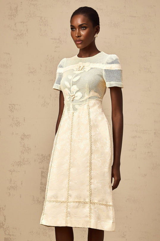 Michaela White Floral Embroidered Midi Dress