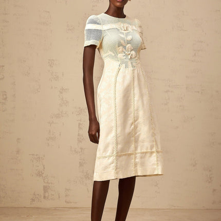 Michaela White Floral Embroidered Midi Dress