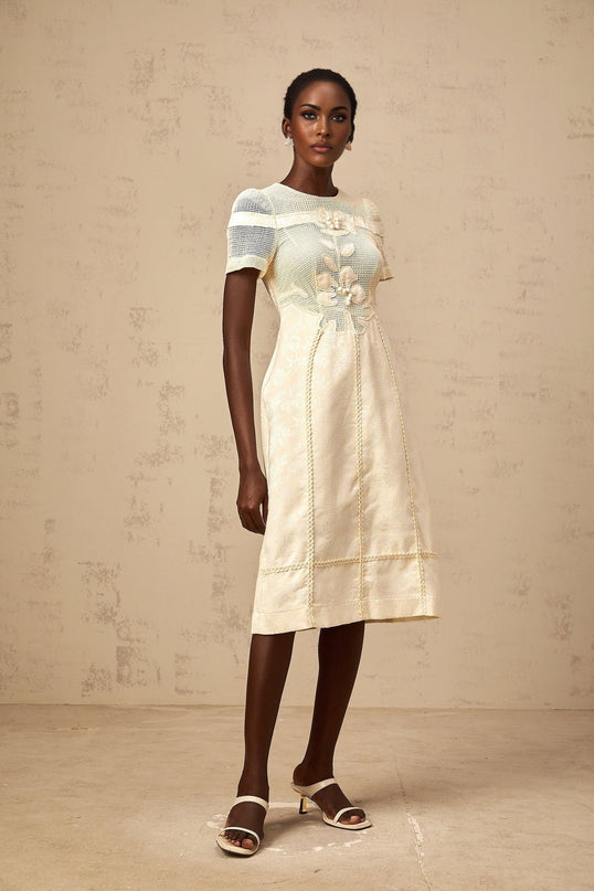 Michaela White Floral Embroidered Midi Dress