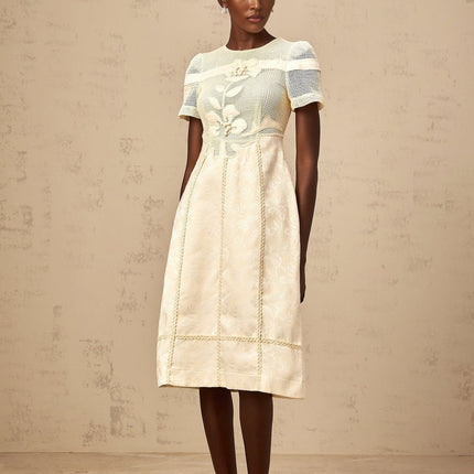 Michaela White Floral Embroidered Midi Dress