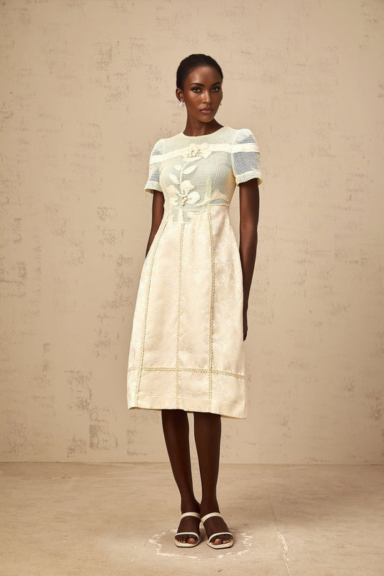 Michaela White Floral Embroidered Midi Dress