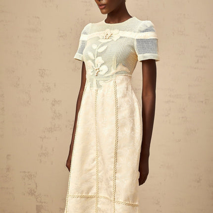 Michaela White Floral Embroidered Midi Dress