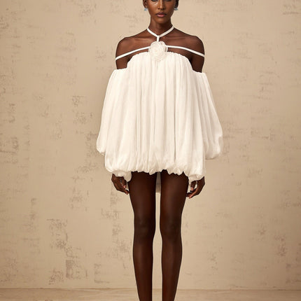 Michela White Floral Applique Mini Dress