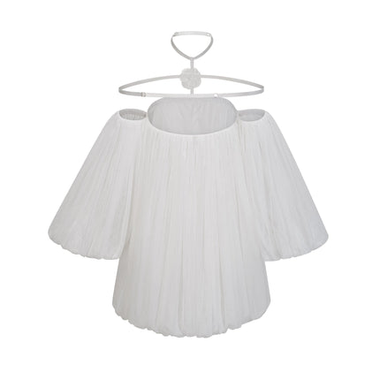 Michela White Mini Dress with Floral Appliqué Details and Open Back Design