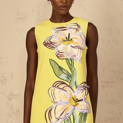Michela Yellow Sequin Floral Embroidered Mini Dress