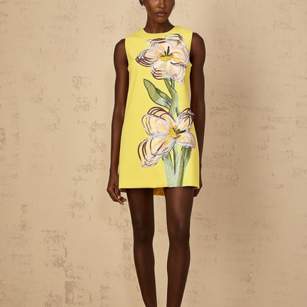 Michela Yellow Sequin Floral Embroidered Mini Dress