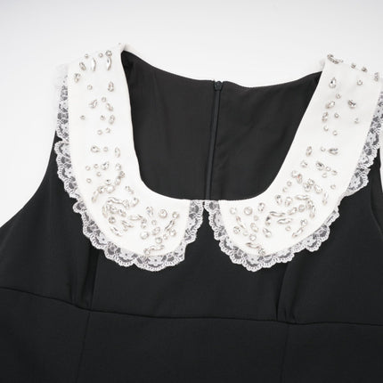 Michelina Black and White Lace Trim Crystal Embellished Mini Dress