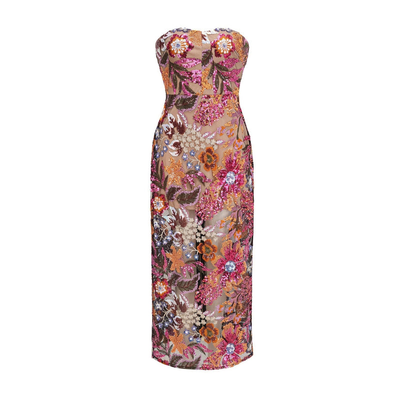 Michelina Red & Multicolor Floral Sequin Midi Dress