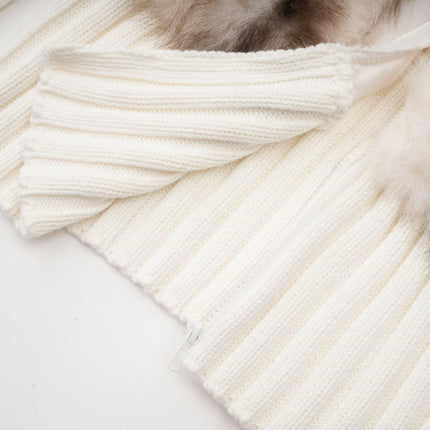 Michelina White and Brown Faux Fur Ribbed Knit Jacket