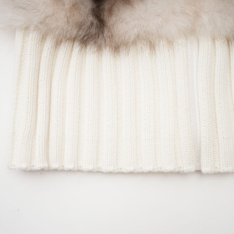 Michelina White and Brown Faux Fur Ribbed Knit Jacket