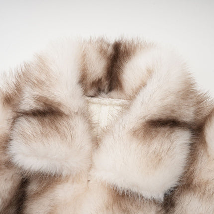 Michelina White and Brown Faux Fur Ribbed Knit Jacket