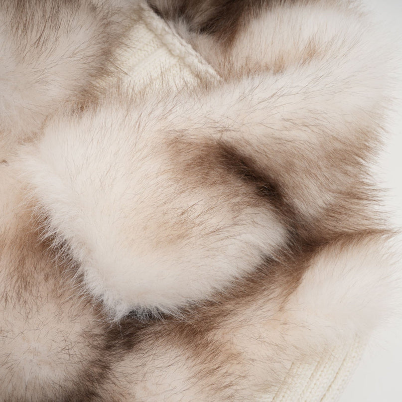 Michelina White and Brown Faux Fur Ribbed Knit Jacket