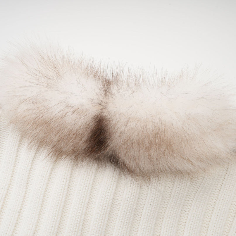 Michelina White Brown Faux Fur Ribbed Knit Jacket