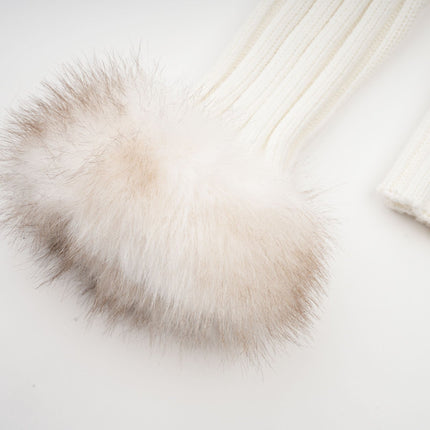 Michelina White and Brown Fur Ribbed Knit Jacket