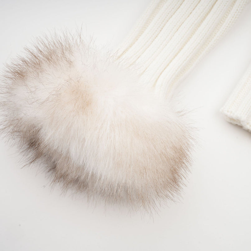 Michelina White and Brown Fur Ribbed Knit Jacket