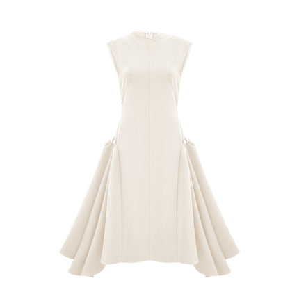 Michelina White Midi Dress Twill Weave Cape Sleeves Silver Hardware Full Skirt Fitted Waist Dart Detailing Rear Zip Fastening Special Occasions 55% Cotton 40% Terylene 5% Viscose