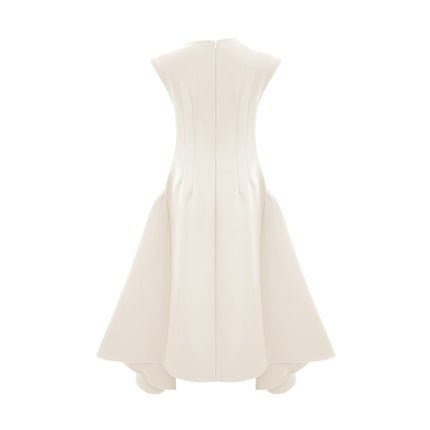 Michelina White Midi Dress Twill Weave Cape Sleeves Silver Hardware Full Skirt Dart Detailing Rear Zip Fastening 55% Cotton 40% Terylene 5% Viscose