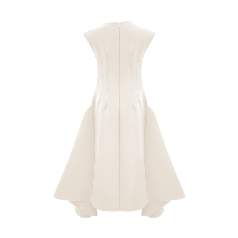 Michelina White Midi Dress Twill Weave Cape Sleeves Silver Hardware Full Skirt Dart Detailing Rear Zip Fastening 55% Cotton 40% Terylene 5% Viscose