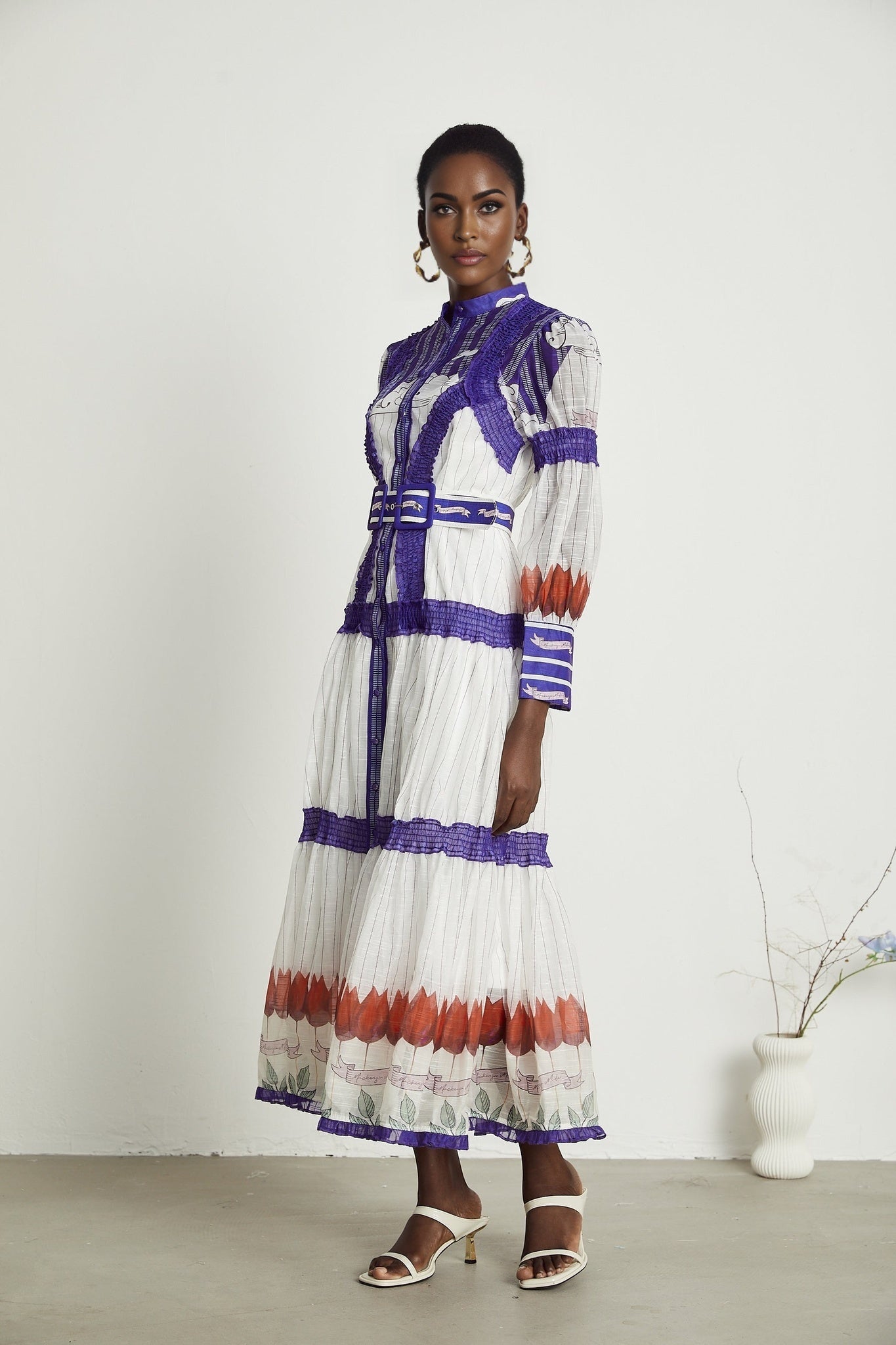 Midlength dress with colorblock pattern print named Raphaelle