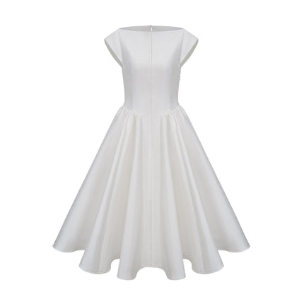 Mikayla White Midi Dress with Cap Sleeves and Open Back
