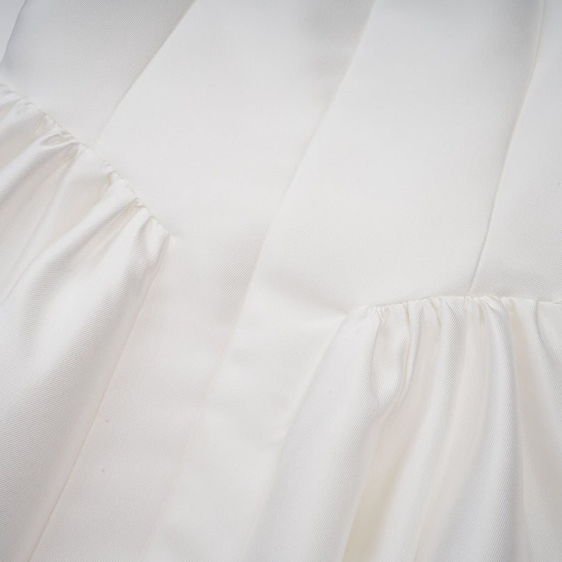 Mikayla White Pleated Midi Dress with Cap Sleeves and Open Back