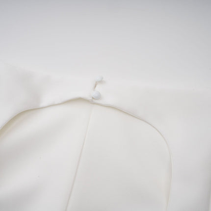 Mikayla White Pleated Midi Dress with Cap Sleeves and Open Back