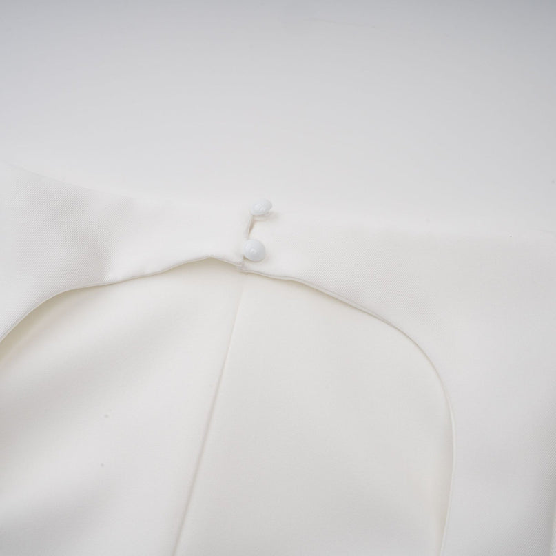 Mikayla White Pleated Midi Dress with Cap Sleeves and Open Back