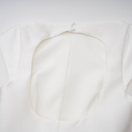 Mikayla White Pleated Midi Dress with Cap Sleeves and Open Back