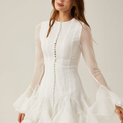 Mikayla White Sheer Flared Mini Dress