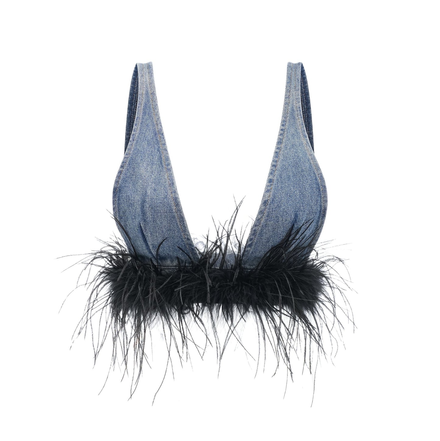 Milia feather denim top  skirt matching set