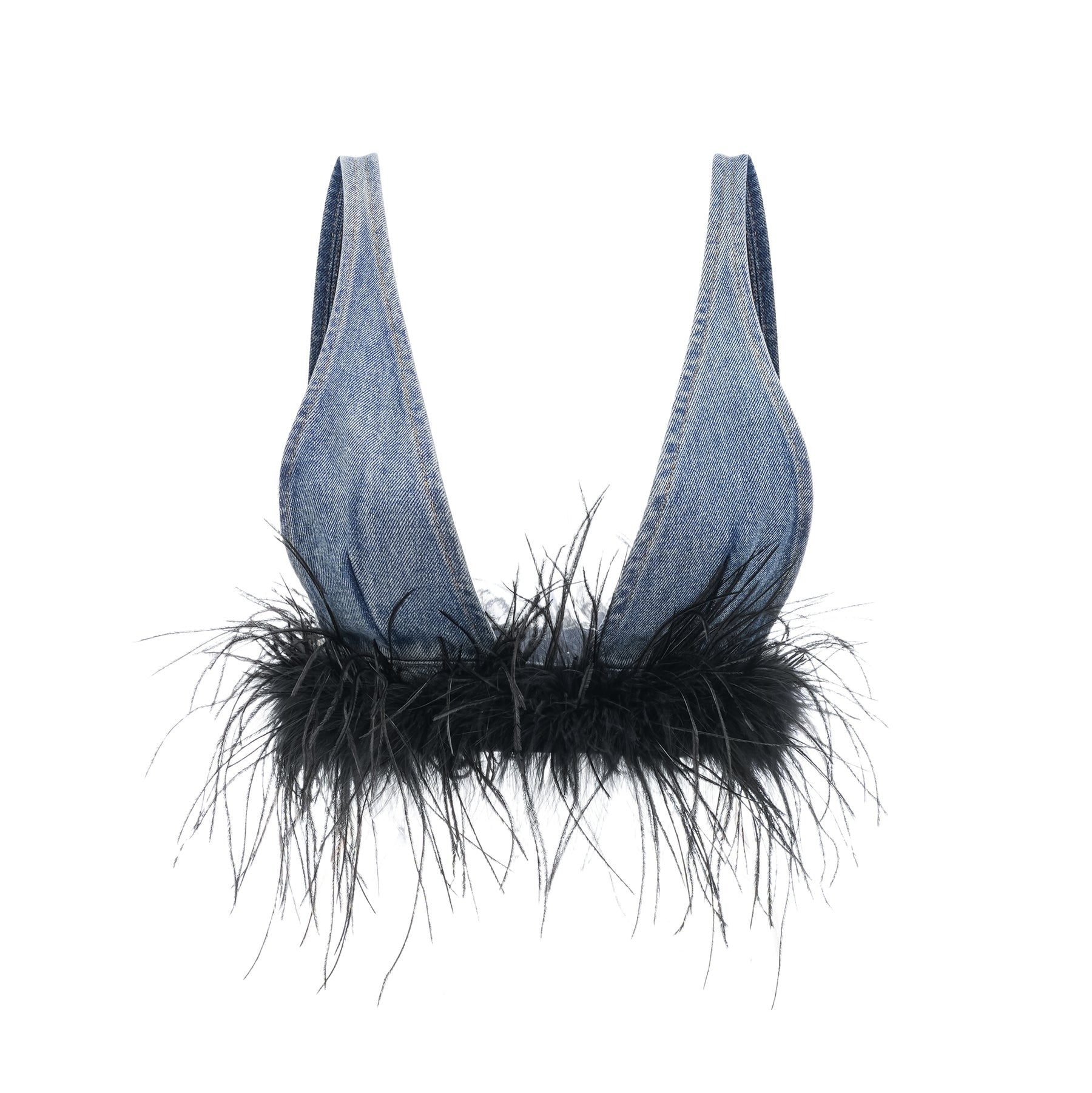 Milia feather denim top  skirt matching set