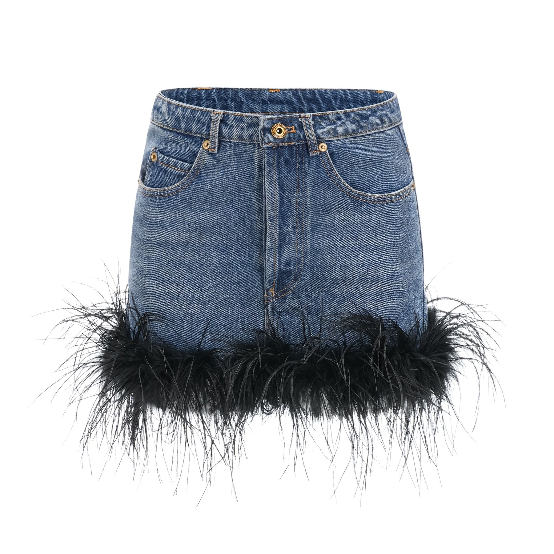 Milia feather denim top  skirt matching set