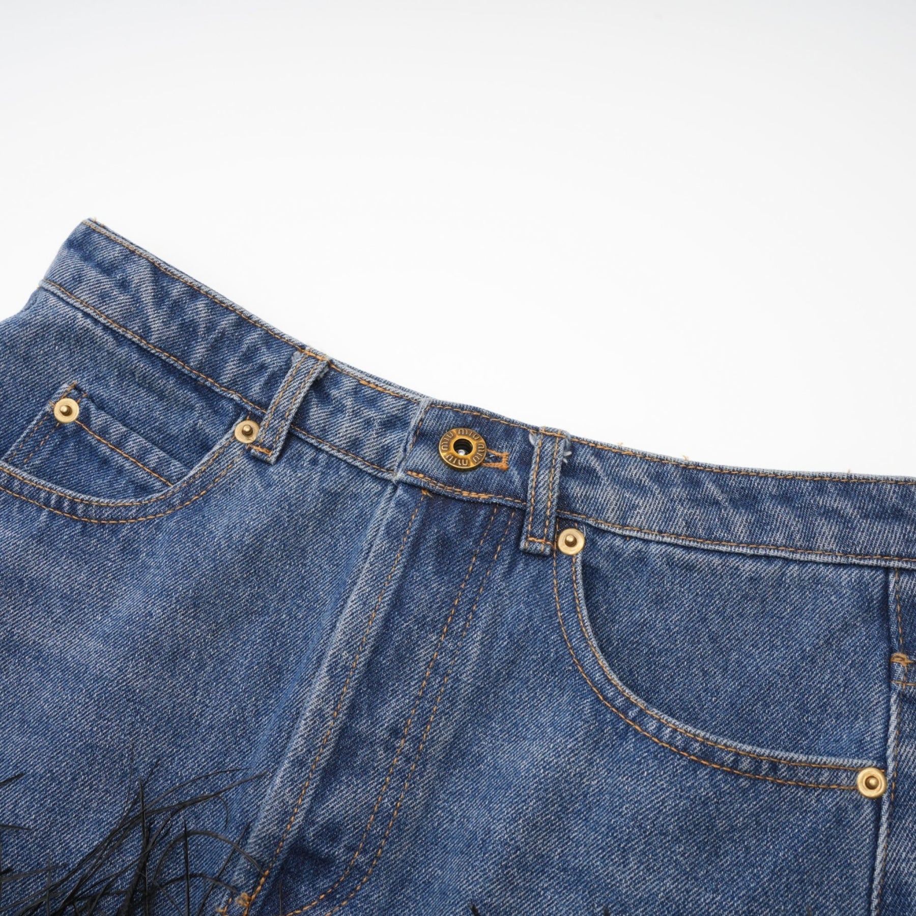 Milia feather denim top  skirt matching set