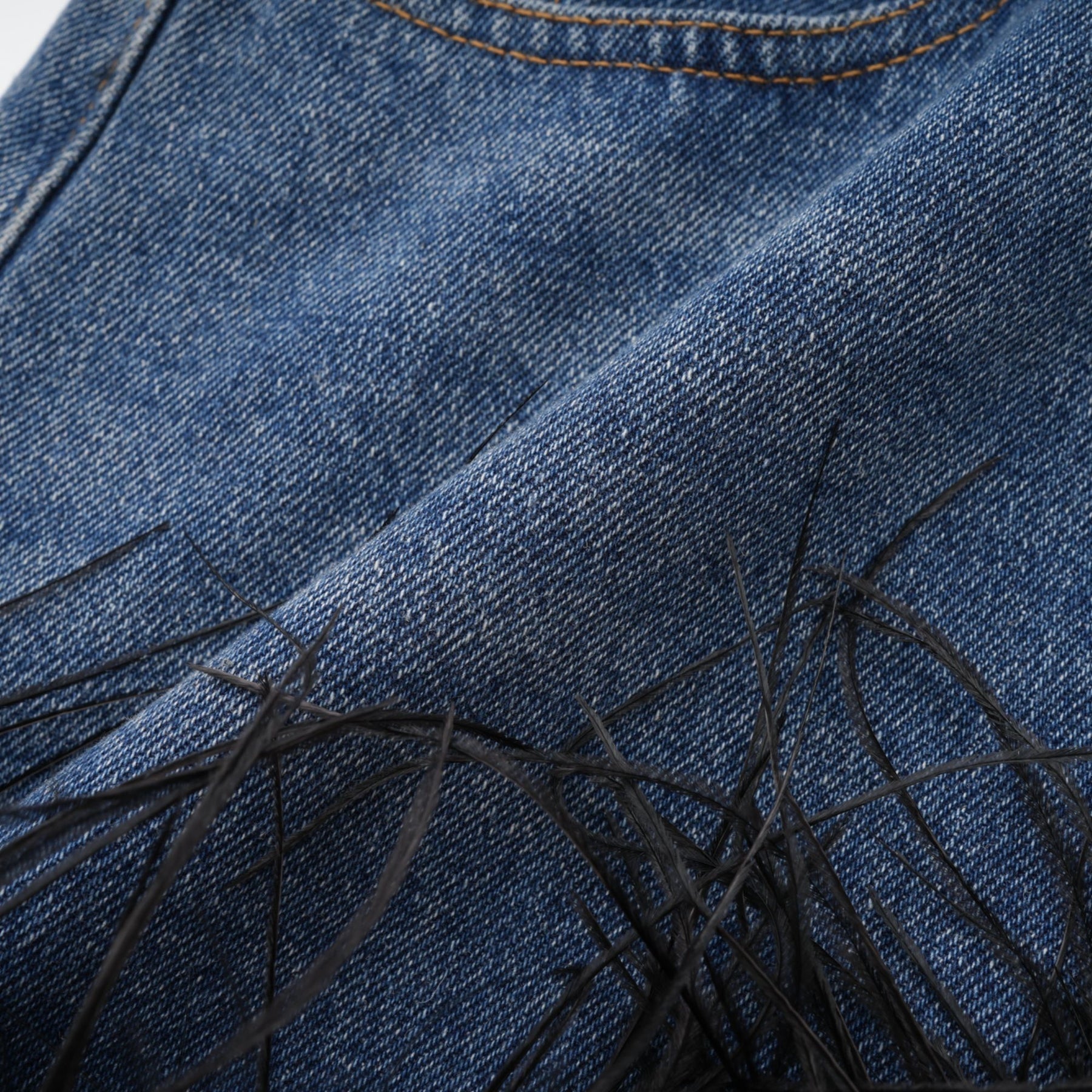Milia feather denim top  skirt matching set