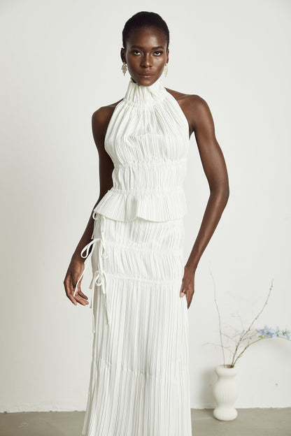 Milisent openback pleated top  skirt matching set