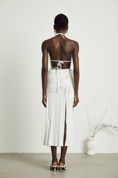 Milisent openback pleated top  skirt matching set