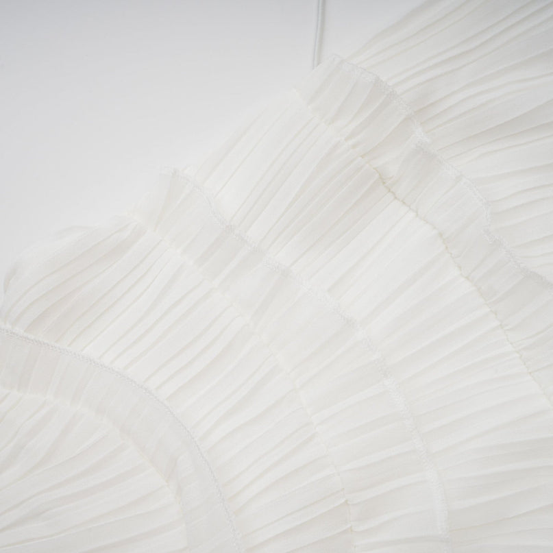 Millie White Halterneck Midi Dress with Ruffled Trim and Front Slit